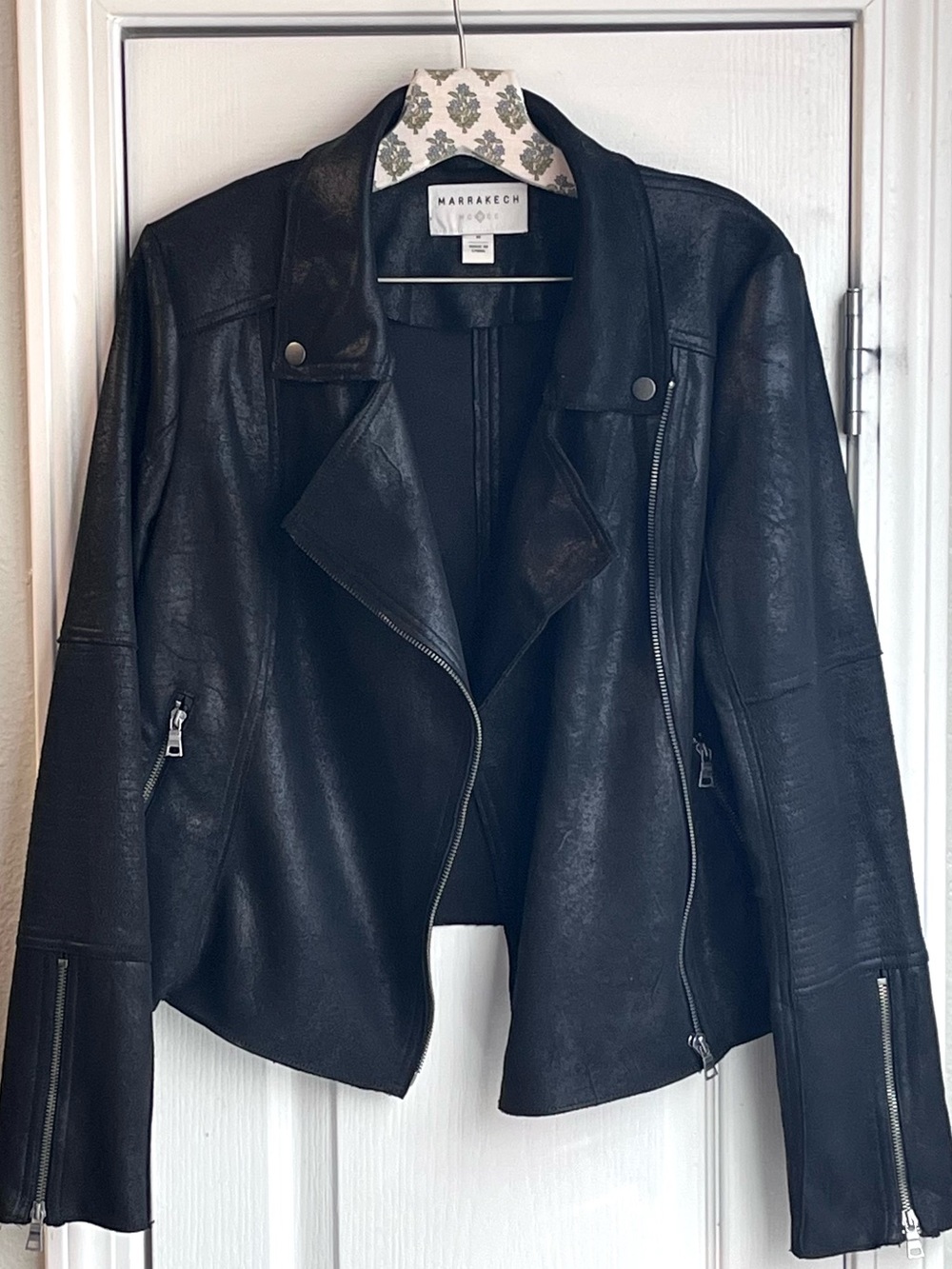 Marrakech ANTHROPOLOGIE Black Faux Leather Moto Jacket Women’s Size Medium - Picture 2 of 9